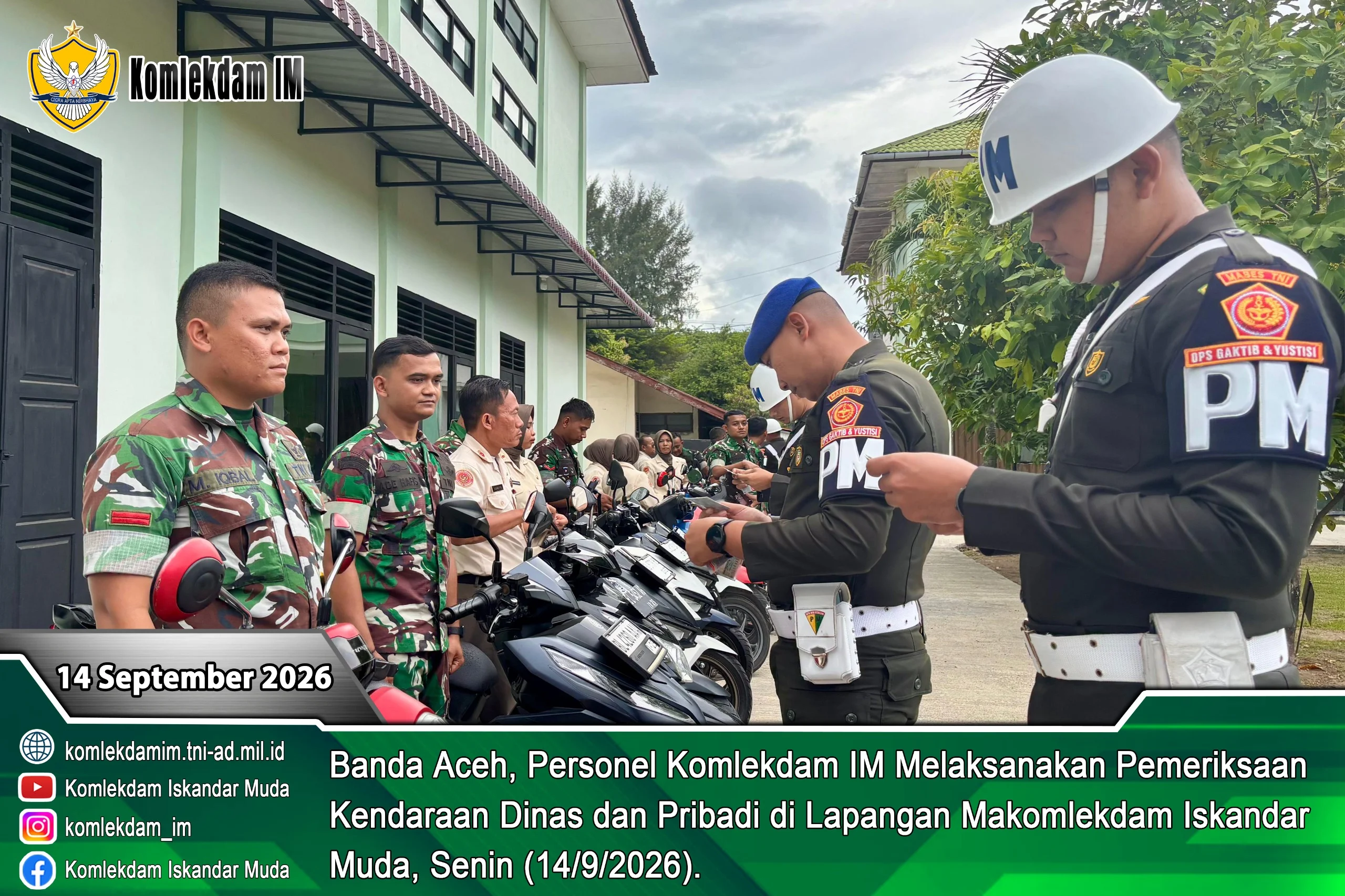 DISIPLIN BERKENDARA, PERSONEL KOMLEKDAM IM MELAKSANAKAN PENGECEKAN KENDARAAN